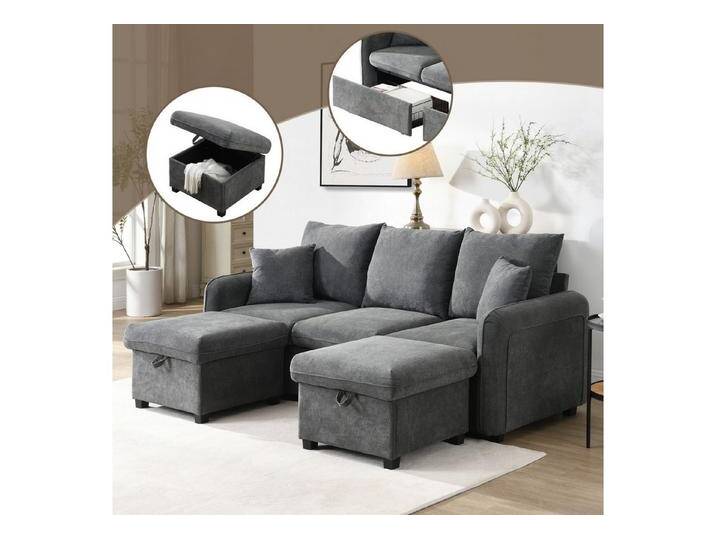 autolock Ecksofa Multifunktionale Ecksofa U-Form-3-sitzer Polster-Sofa mit Staufunktion, Modular zerlegbares Sofa-Set mit Schlaffunktion, Chenille-Bezug von autolock