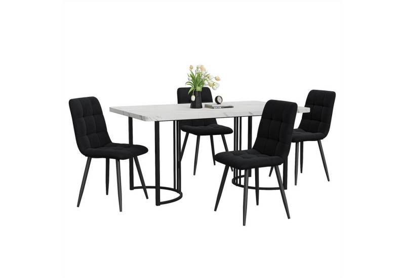 autolock Essgruppe Essgruppe (5-tlg),Esstisch mit 4 Stühlen Set,Moderner Küchentisch Set, 140×80cm,MDF Tischplatte in Weißer,Schwarz Samt Esszimmerstühle von autolock