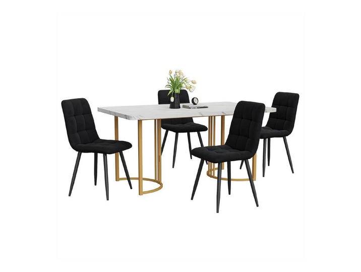 autolock Essgruppe Essgruppe (5-tlg),Esstisch mit 4 Stühlen Set,Moderner Küchentisch Set, 140×80cm,MDF Tischplatte in Weißer,Schwarz Samt Esszimmerstühle von autolock