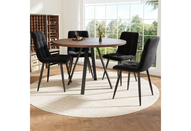 autolock Essgruppe Essgruppe runder Esstisch Ø80 cm mit 4 ergonomischen Esszimmerstühlen, (5-tlg., 1 Tisch 4 Stühle MDF-Tischplatte, Samtsitze, modernes Design), Tisch für Esszimmer, Wohnzimmer & Schlafzimmer von autolock