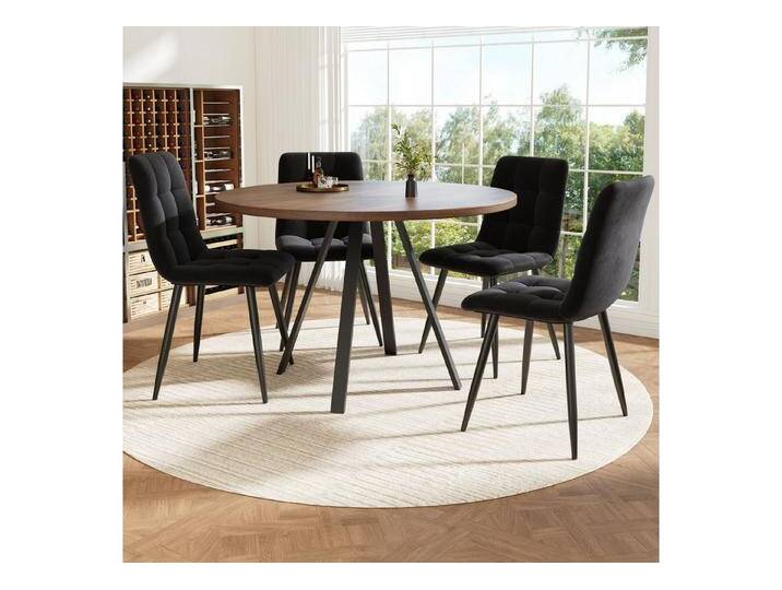 autolock Essgruppe Essgruppe runder Esstisch Ø80 cm mit 4 ergonomischen Esszimmerstühlen, (5-tlg., 1 Tisch 4 Stühle MDF-Tischplatte, Samtsitze, modernes Design), Tisch für Esszimmer von autolock