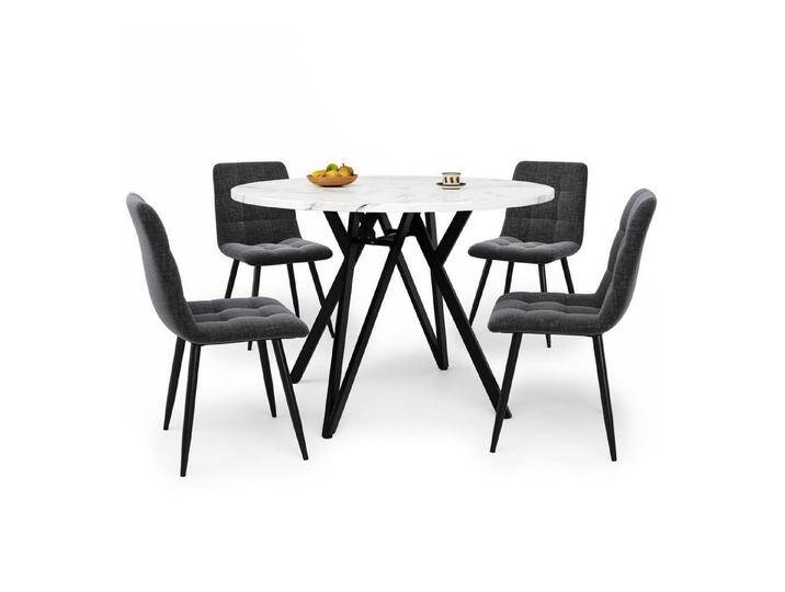 autolock Essgruppe Esstisch-Set (5-teilig),mit 4 Stühlen,Modernes Küchen-Esstisch-Set, Runder Küchentisch,MDF-Marmor-Tischplatte,Samt-Esszimmerstühle von autolock