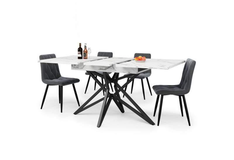 autolock Essgruppe Esstisch-Set ausziehbarer Esstisch Esszimmerstühle Samt, (5-tlg., 120/160 × 68 cm Esstisch mit 4 Stühlen), Einzigartiges Esstisch Set mit sternförmigen Beinen von autolock