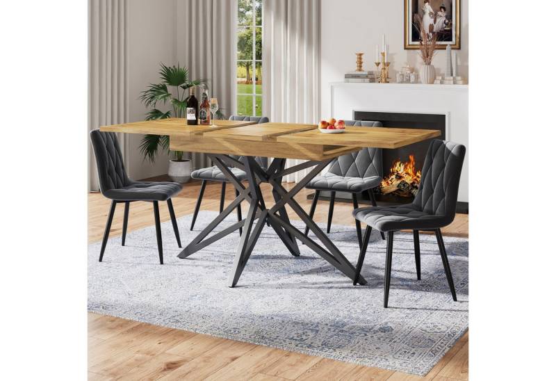 autolock Essgruppe Esstisch-Set ausziehbarer Esstisch Esszimmerstühle Samt, (5-tlg., 120/160 × 68 cm Esstisch mit 4 Stühlen), Einzigartiges Esstisch Set mit sternförmigen Beinen von autolock