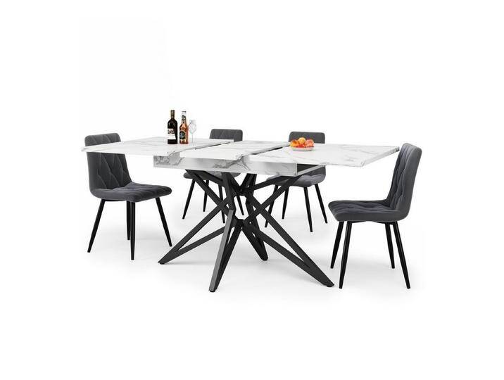 autolock Essgruppe Esstisch-Set ausziehbarer Esstisch Esszimmerstühle Samt, (5-tlg., 120/160 × 68 cm Esstisch mit 4 Stühlen), Einzigartiges Esstisch Set mit sternförmigen Beinen von autolock