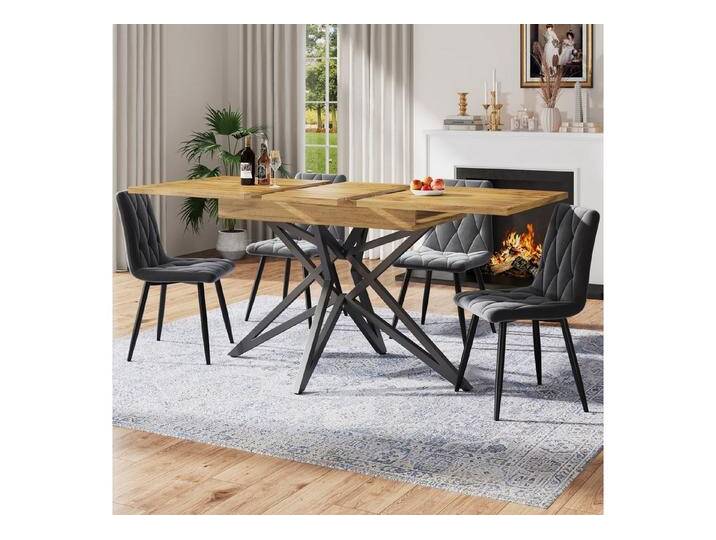 autolock Essgruppe Esstisch-Set ausziehbarer Esstisch Esszimmerstühle Samt, (5-tlg., 120/160 × 68 cm Esstisch mit 4 Stühlen), Einzigartiges Esstisch Set mit sternförmigen Beinen von autolock