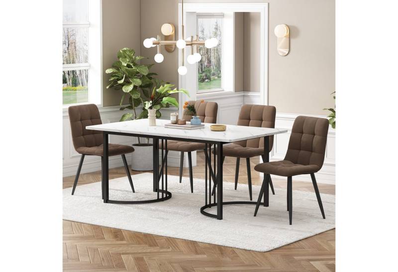 autolock Essgruppe Esstisch mit 4 Stühlen Set, Moderner Küchentisch Set, (140×80 cm), Küchentisch mit Schwarz Metallbeinen, Samt Esszimmerstühle für Wohn von autolock