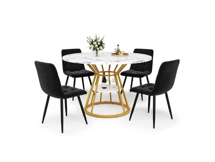 autolock Essgruppe Tischset (5-teilig)Essgruppe,runder Esstisch,Couchtisch,100x100x76cm, 4 Samtstuhl (inkl. Esstisch mit Marmorplatte) für 4 Personen von autolock