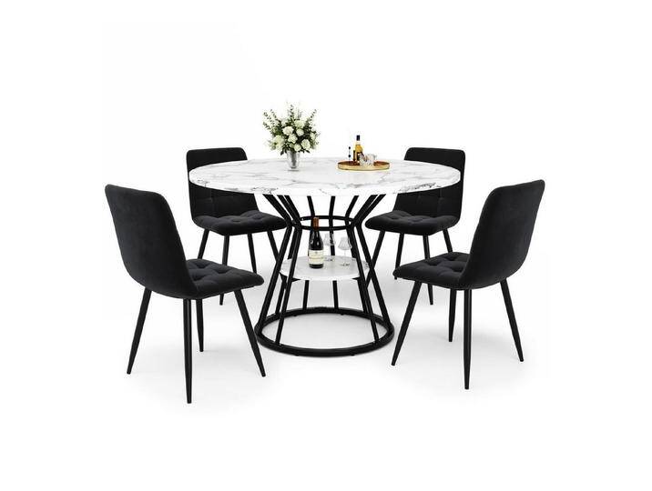 autolock Essgruppe Tischset (5-teilig)Essgruppe,runder Esstisch,Couchtisch,100x100x76cm, 4 Samtstuhl (inkl. Esstisch mit Marmorplatte) für 4 Personen von autolock