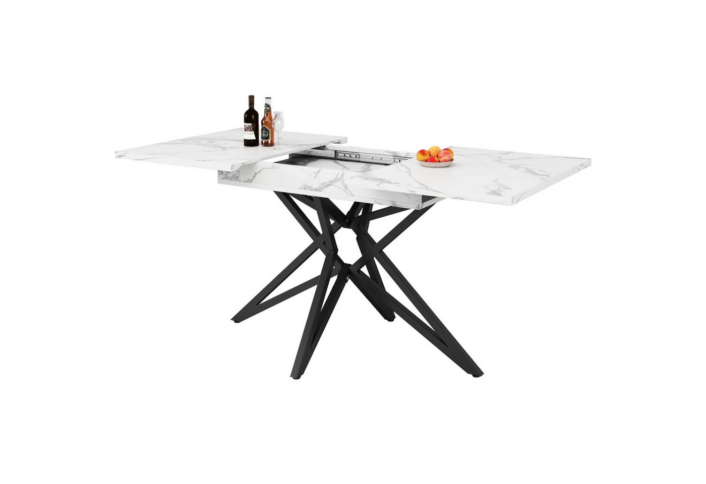 autolock Esstisch Ausziehbarer Esstisch 120(160)x80cm,Küchentisch,Frühstückstisch, sternförmige Tischbeine,Tischplatte aus Walnussholz/Marmorimitat von autolock