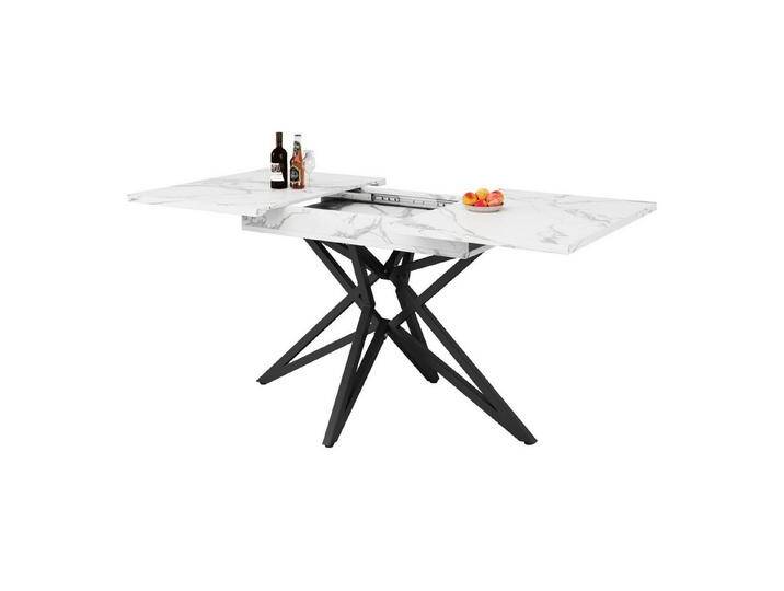 autolock Esstisch Ausziehbarer Esstisch 120(160)x80cm,Küchentisch,Frühstückstisch, sternförmige Tischbeine,Tischplatte aus Walnussholz/Marmorimitat von autolock