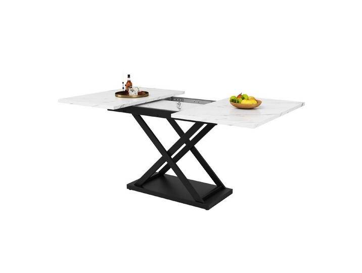 autolock Esstisch Ausziehbarer Esstisch Teleskoptisch platzsparender Küchentisch (120-160×80cm), Esstisch Schwarz gekreuzte Eisenbeine für Küche & Wohnzimmer von autolock