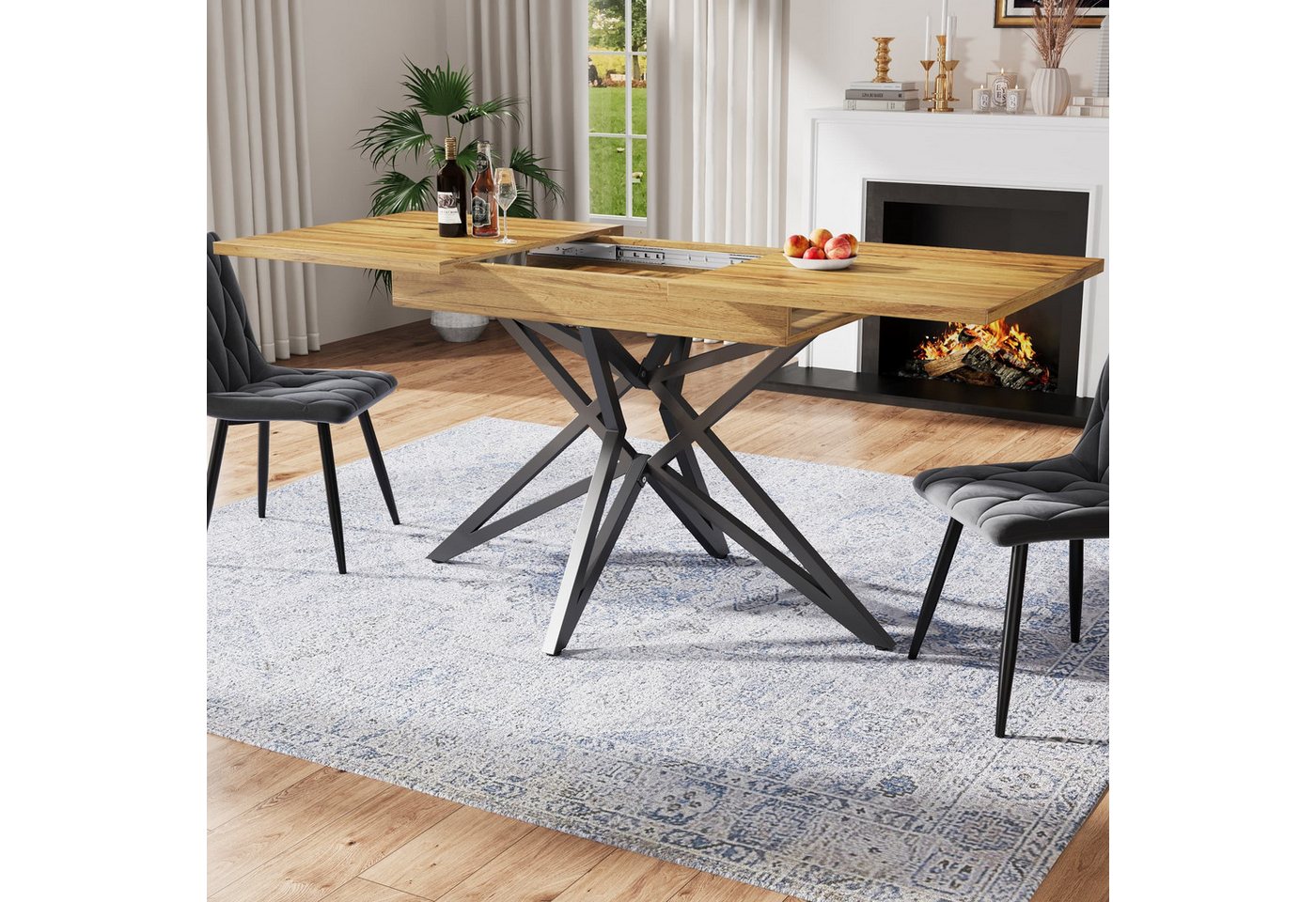 autolock Esstisch Ausziehtisch Küchentisch mit sternförmige Tischbeine für 6-8 Personen (120–160 x 80 x 66 cm), Teleskoptisch Frühstückstisch für Küche & Wohnzimmer von autolock