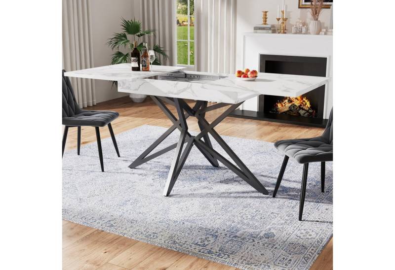 autolock Esstisch Ausziehtisch Küchentisch mit sternförmige Tischbeine für 6-8 Personen (120–160 x 80 x 66 cm Tischplatte aus Marmorimitat), Teleskoptisch Frühstückstisch für Küche & Wohnzimmer von autolock