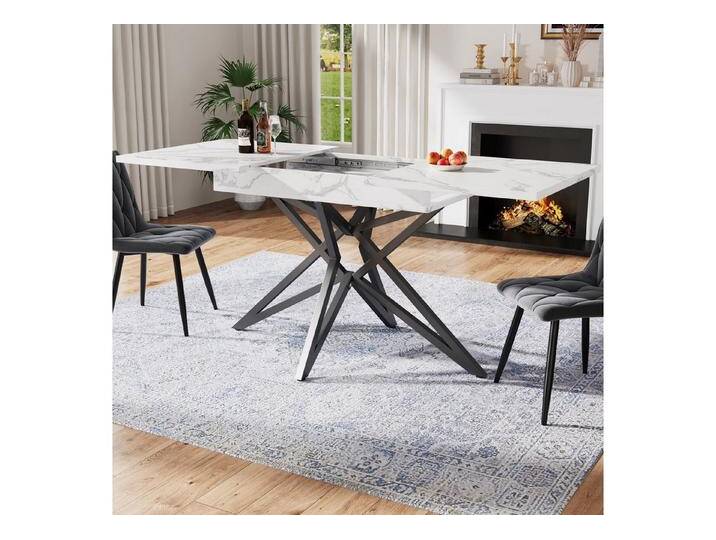 autolock Esstisch Ausziehtisch Küchentisch mit sternförmige Tischbeine für 6-8 Personen (120–160 x 80 x 66 cm Tischplatte aus Marmorimitat) von autolock