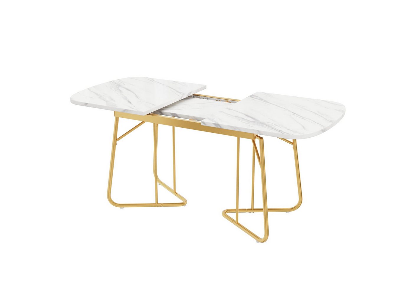 autolock Esstisch Erweiterbarer Esstisch mit Marmorstruktur,vergoldete Metall-Tischbeine, 140/180*80 cm,exquisiter Luxus-Stil,geeignet für 4–6 Person von autolock