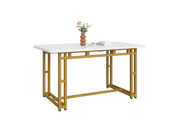 autolock Esstisch Küchentisch Freizeittisch mit Marmormuster für 4-6 Personen 120x70cm, für Wohnzimmer Schlafzimmer Esszimmer, goldfarben, Gold von autolock