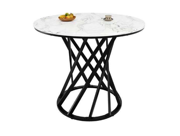 autolock Esstisch Runder Esstisch,Küchentisch,Runder Kaffeetisch,80×80×76cm, Tischbeine aus Metall,MDF marmorierte Tischplatte für Esszimmer, schwarz von autolock