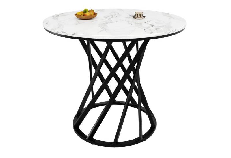 autolock Esstisch Runder Esstisch,Küchentisch,Runder Kaffeetisch,80×80×76cm, Tischbeine aus Metall,MDF marmorierte Tischplatte für Esszimmer von autolock