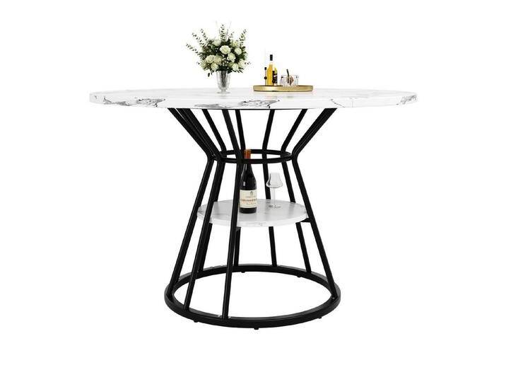 autolock Esstisch Runder Esstisch,Küchentisch Frühstückstisch Metallbeine Marmormuster, schwarz, Schwarz von autolock