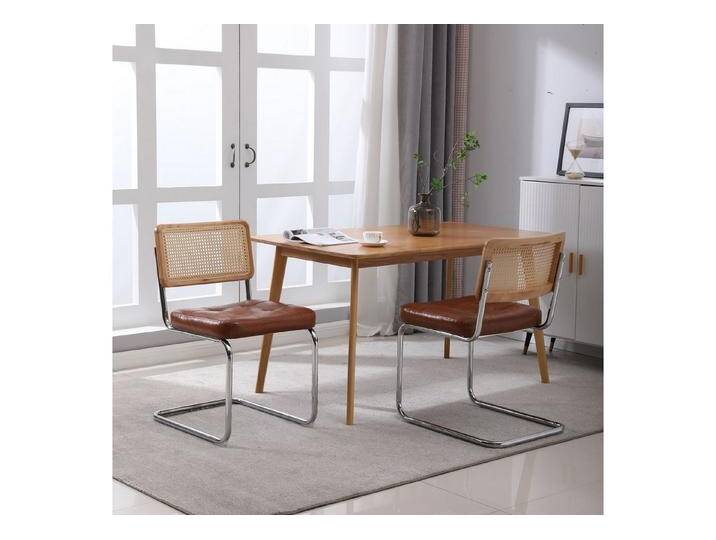 autolock Esszimmerstuhl 2er-Set moderne Esszimmerstühle aus Rattan mit Kunstlederpolster, Mesh-Rückenlehne, Metallbeine, Küchenstuhl Braun/Schwarz von autolock