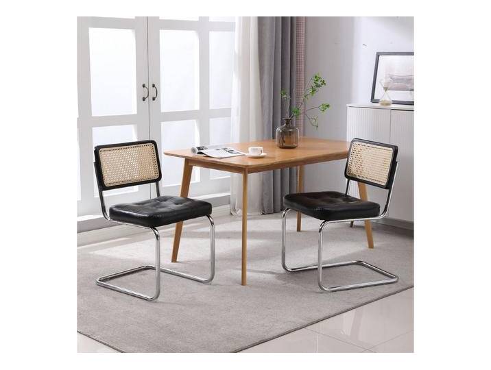 autolock Esszimmerstuhl 2er-Set moderne Esszimmerstühle aus Rattan mit Kunstlederpolster, Mesh-Rückenlehne, Metallbeine, Küchenstuhl Braun/Schwarz von autolock