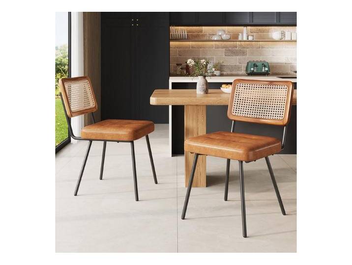 autolock Esszimmerstuhl Stuhl aus Kunstleder Rattan-Loungesessel Retro-Stuhl, Schminkstuhl Ergonomischer Stuhl Leichter Luxusstuhl, braun von autolock