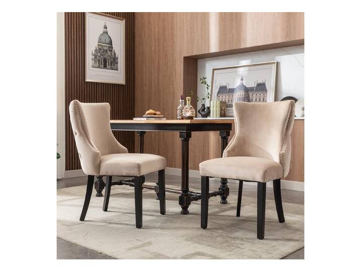 autolock Esszimmerstuhl Stuhl mit Knopfsteppung Gestell aus Massivholz Samt (2 St), 2-teilige Esszimmerstühle für Wohnzimmer & Esszimmer, beige, 2 St. von autolock