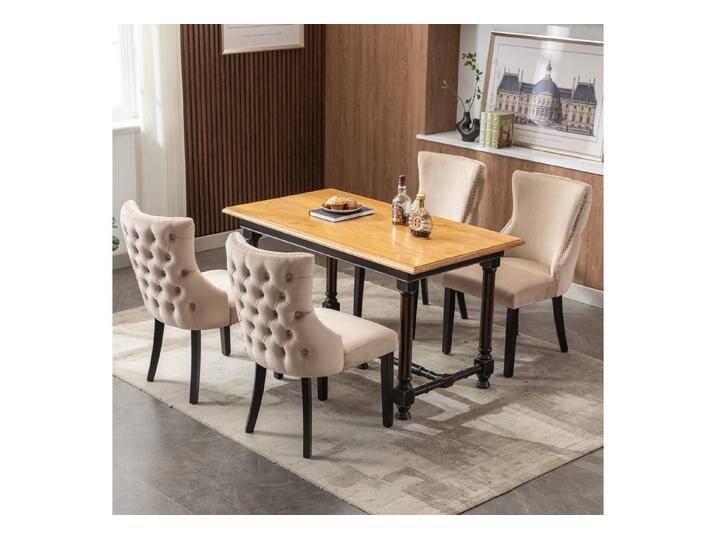 autolock Esszimmerstuhl Stuhl mit Knopfsteppung Gestell aus Massivholz Samt (4 St), Esszimmerstühle für Wohnzimmer & Esszimmer, beige, 4 St. von autolock