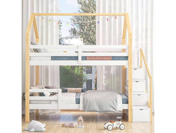 autolock Etagenbett Ins und aus dem Bett kommen, Doppelbett,Kinderbett in Hausform, Leiterschrank,Kiefernholz Haus Bett for Kids von autolock