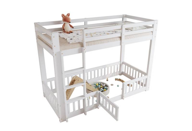 autolock Etagenbett Kinderbett Holzbett aus Kiefernholz mit Absturzsicherung 90x200cm (rechtwinkliger Treppe,Tür, Freier Gestaltungsraum unter dem Bett), Hochbett Jugendbetten für Schlafzimmer Kinderzimmer von autolock