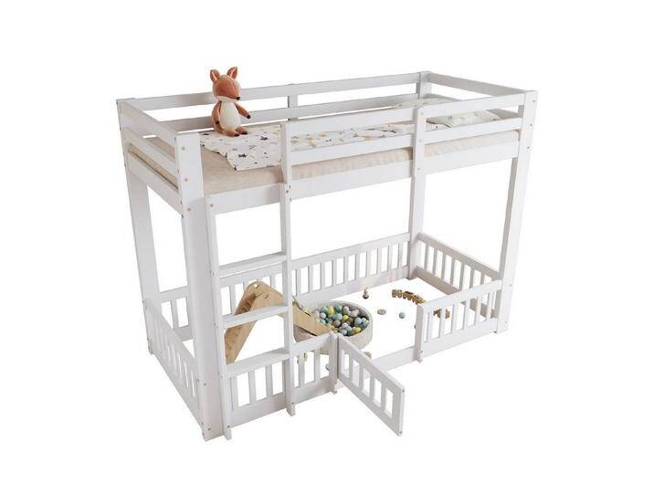 autolock Etagenbett Kinderbett Holzbett aus Kiefernholz mit Absturzsicherung 90x200cm (rechtwinkliger Treppe,Tür von autolock