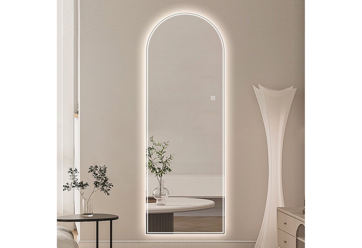 autolock Ganzkörperspiegel Gewölbter LED-Ganzkörperspiegel mit dimmbarer dreifarbiger Beleuchtung (165*50CM), hoher Ganzkörperspiegel für Schlafzimmer, Ankleidezimmer von autolock