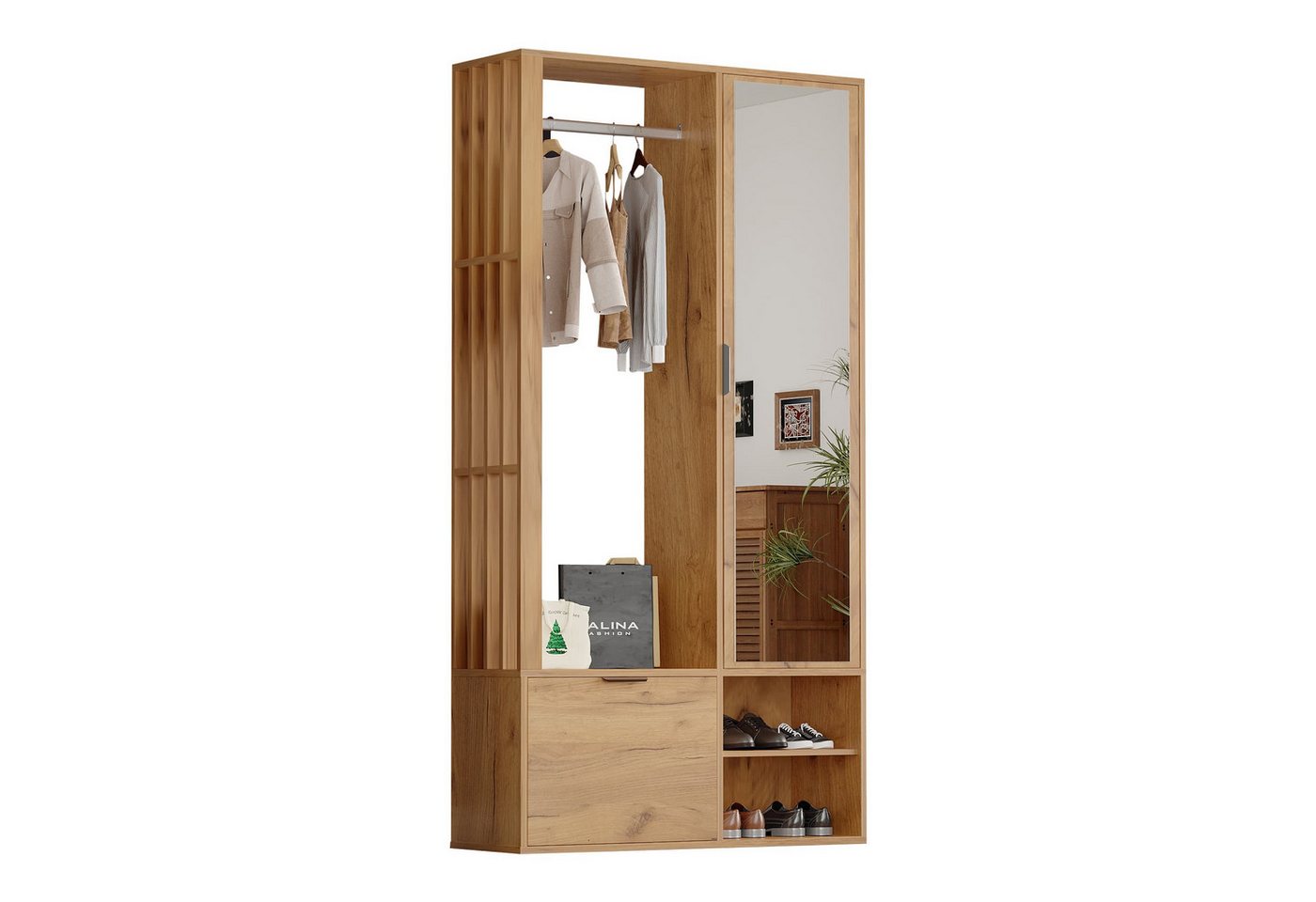 autolock Garderobe Flurgarderobe mit Spiegel und Wäscheständer, Garderobenschrank, multifunktional 6-in-1, Flurschrank in Weiß, 100x33x190cm autolock Garderobe Flurgarderobe mit Spiegel und Wäscheständer, Garderobenschrank, multifunktional 6-in-1, Flurschrank in Weiß, 100x33x190cm von autolock