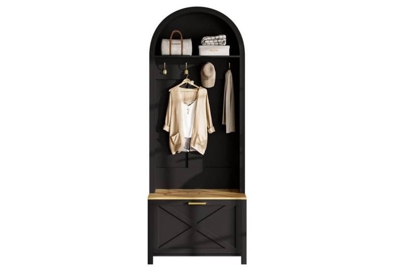 autolock Garderobe Multifunktionaler Garderobenschrank mit Schuhregal,Ablage und Haken, langlebiger MDF Korpus,stabile Eisenfüße,praktische Aufbewahrung von autolock