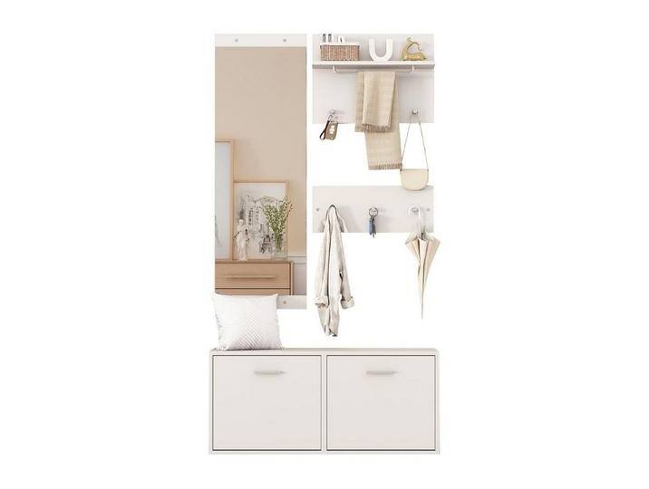 autolock Garderoben-Set Garderoben-Set 4-teilig mit Spiegel,2 Hutablage und Schuhschrank, Garderobenständer Kleiderständer von autolock