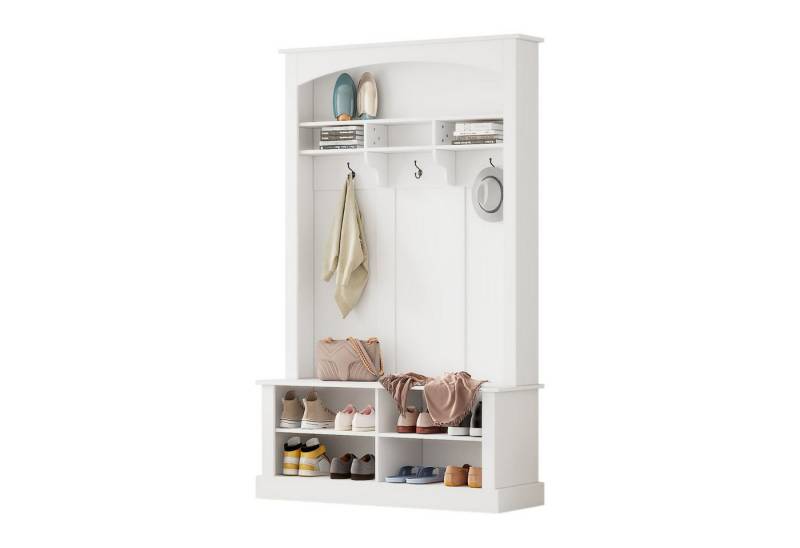 autolock Garderoben-Set Garderoben-Set mit Bank+Schuhablage,multifunktional Aufbewahrungsbank, mit 3 hängenden Haken & offenem Stauraum,H190/B120/T40 cm von autolock