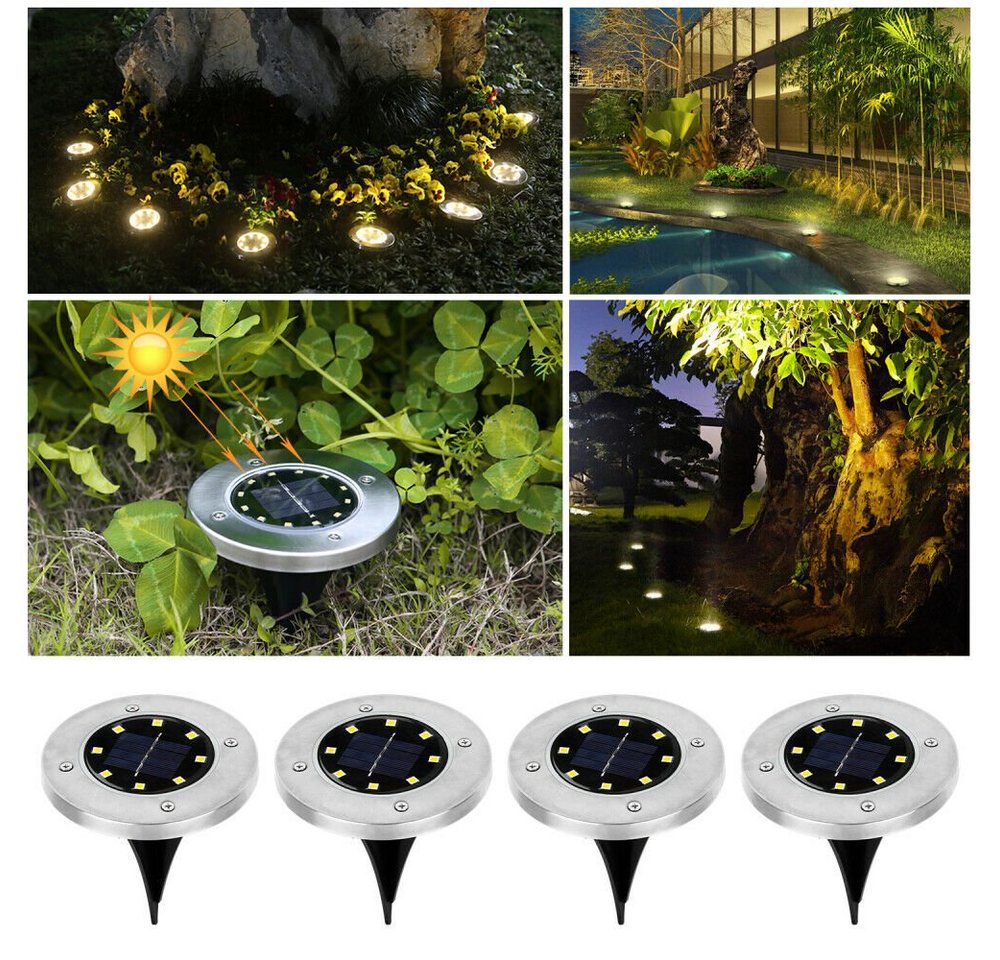 autolock Gartenleuchte Solar Bodenleuchte,LED Solarlampe,Wasserdichte Bodeneinbaustrahler, LED fest integriert, Warmweiss von autolock