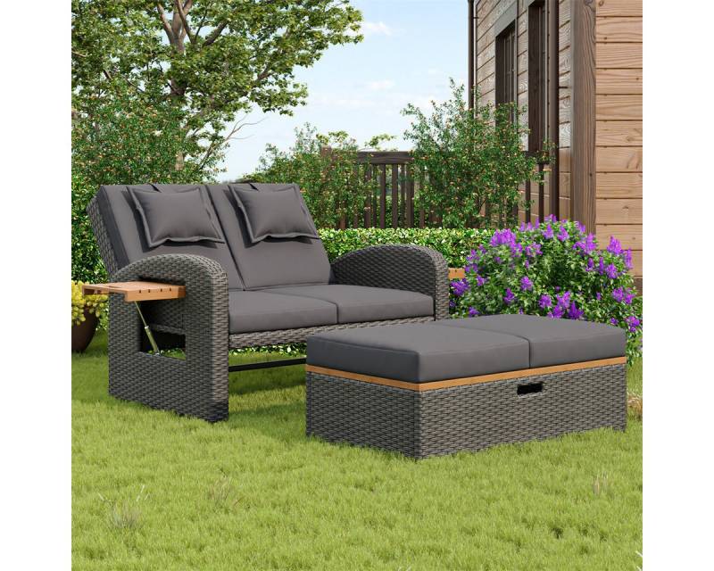 autolock Gartenlounge-Set Garten-Lounge-Sessel-Set,verstellbare Rückenlehne,mit Fußhocker, Beistelltisch aus Akazienholz,mit Rückenkissen und Sitzkissen von autolock