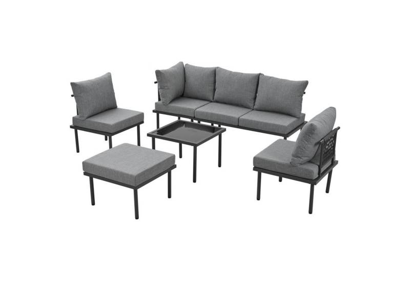 autolock Gartenlounge-Set Garten-Loungesessel-Set mit verzinktem Eisenrahmen,6er-Set aus Seil, Gartenmöbel-Set,verstellbare Füße,inkl.aller Sitz- und Rückenkissen von autolock