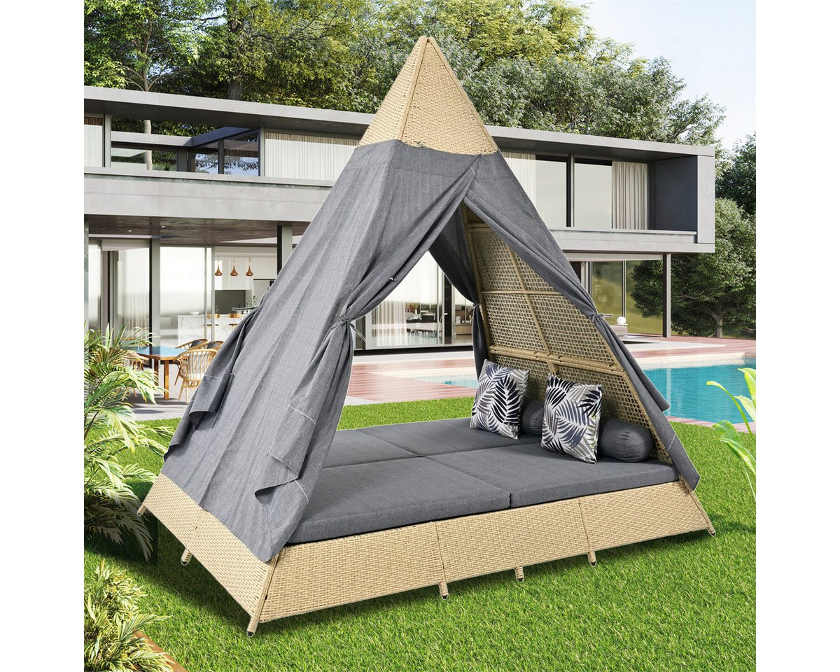 autolock Gartenlounge-Set Gartenlounge-Set,Rattanzelt,mit Sitzkissen und Kissen, geeignet für 2–4 Personen,abnehmbar und waschbar von autolock