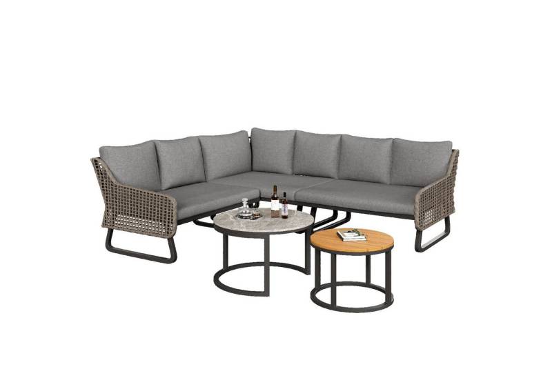 autolock Gartenlounge-Set Gartenmöbel-Set,Outdoor-Lounge-Set,Rattan-Handwerk,mit 2 Tischen, mit verzinktem Eisengestell,verstellbare Beine,inklu.Sitz/Rückenkissen von autolock