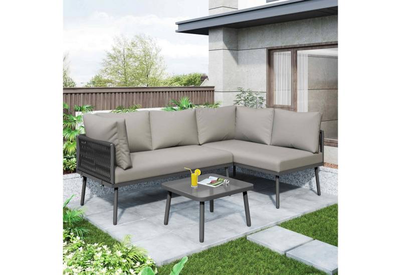 autolock Gartenlounge-Set Gartenmöbel-Set aus Seil für 3-4 Personen mit verstellbaren Füßen, (2 Sofas 1 Tisch mit Rahmen aus verzinktem Eisen), Terrassenmöbel für Balkon Schwimmbad outdoor von autolock