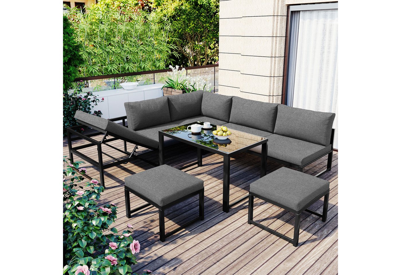 autolock Gartenlounge-Set Gartenmöbel-Set mit Liegefunktion 4-fach verstellbarer Rückenlehne, Aluminium Sitzgruppe für Garten & Balkon, Loungemöbel für 7 Personen autolock Gartenlounge-Set Gartenmöbel-Set mit Liegefunktion 4-fach verstellbarer Rückenlehne, Aluminium Sitzgruppe für Garten & Balkon, Loungemöbel für 7 Personen von autolock