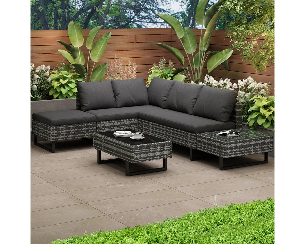 autolock Gartenlounge-Set Poly-Rattan-Garnitur,Gartengarnitur,Gartenlounge,mitEcksofa, Tisch,Auflagen,abnehmbarer und waschbarer Stoffbezug von autolock