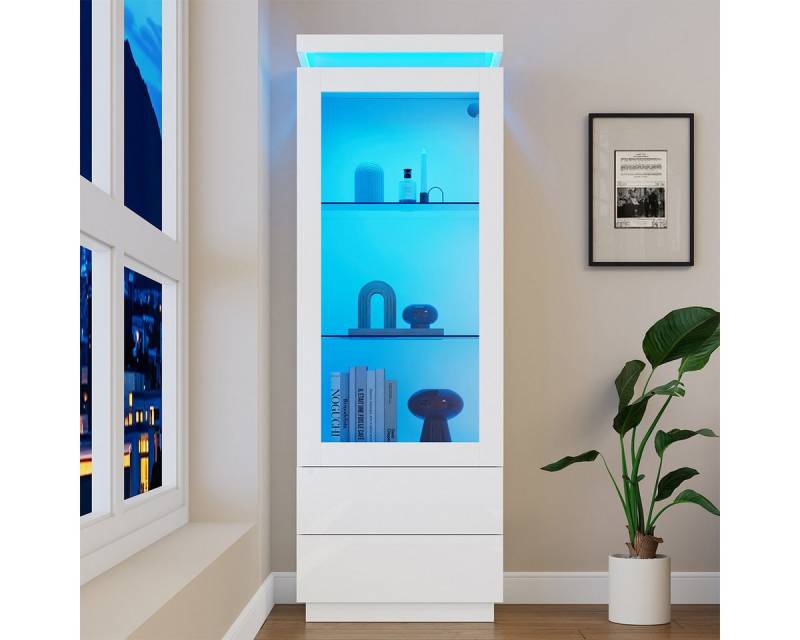 autolock Glasvitrine Vitrine mit 2 Schubladen und LED Glasschrank Vitrinenschrank Wohnzimmerschrank 60*40*171cm Weiß autolock Glasvitrine Vitrine mit 2 Schubladen und LED Glasschrank Vitrinenschrank Wohnzimmerschrank 60*40*171cm Weiß von autolock