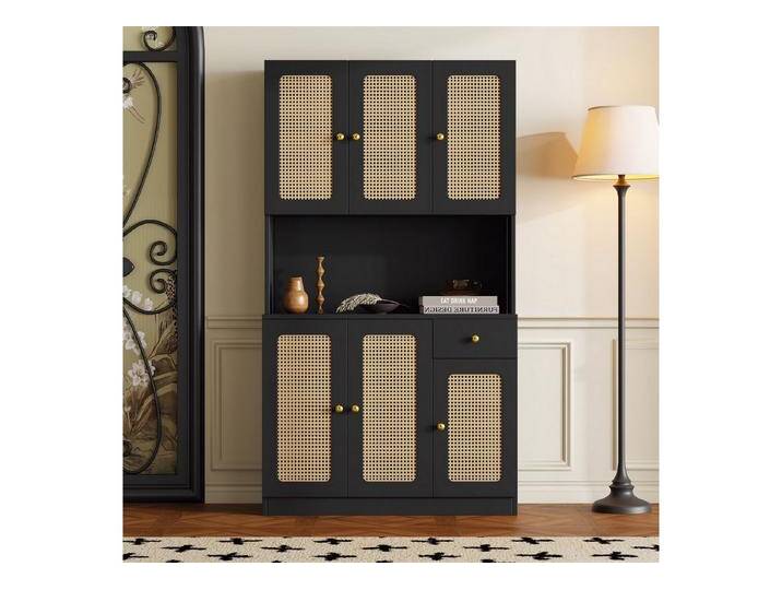 autolock Highboard Rattan-Highboard - mit 6 Rattantüren und einer Schublade, schwarz, Schwarz von autolock