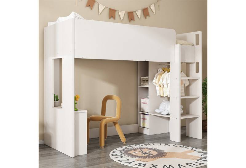 autolock Hochbett 90 x 200 cm Hochbett, Vielseitiges 3-in-1 Holzbett, Weiß von autolock