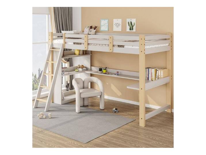 autolock Hochbett Hochbett mit Schrägleiter,integriertem Schreibtisch und Regalen von autolock
