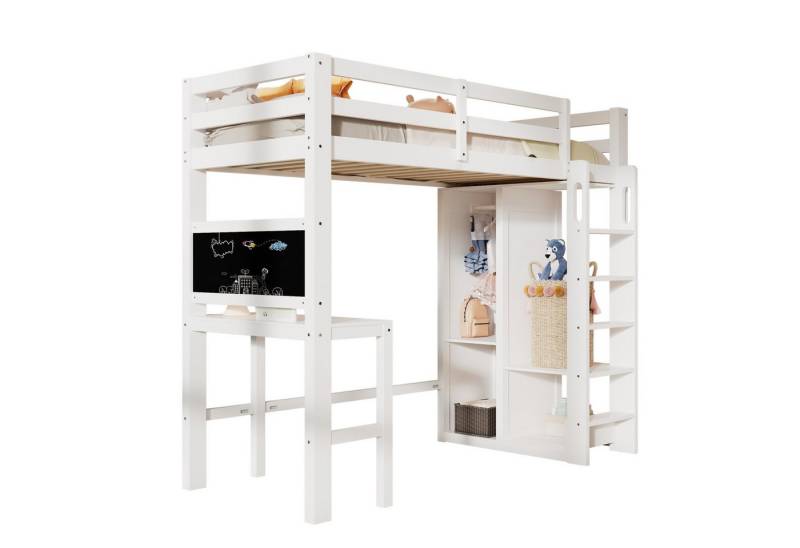 autolock Hochbett Kinderbett Hochbett mit Schreibtisch Offener Kleiderschrank,Regalen Einzelbett mit Lattenrost und Rausfallschutz von autolock